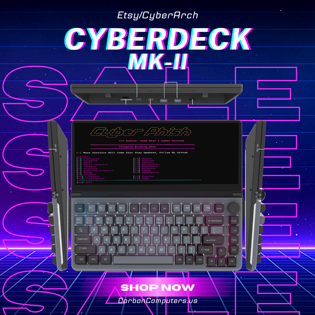 CyberDeck MK-II with MacOS, Windows - Dual Boot Kali & BlackArch - Carbon Computers